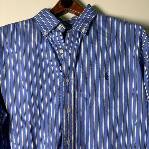 Ralph Lauren Classic Fit Long Sleeve Button Down Men's Shirt Sz. XL Blue & White - Picture 6 of 7